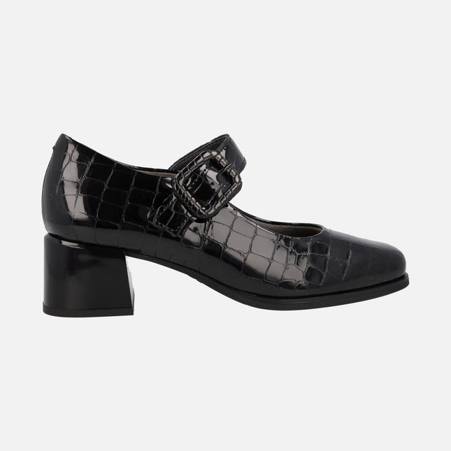 Mary jane shoes in croco patent leather with 5 cm heels