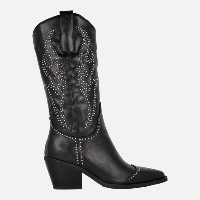 Black cowboy boots with metal studs