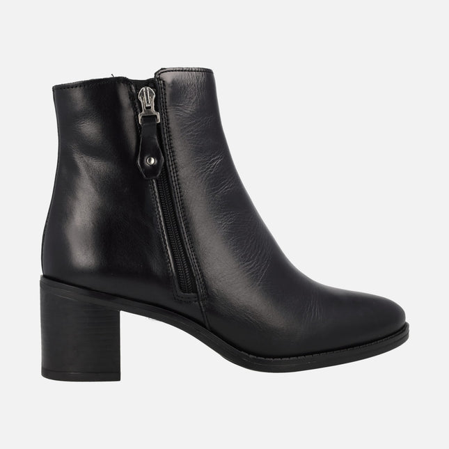 Black leather ankle boots with 6 cm heel
