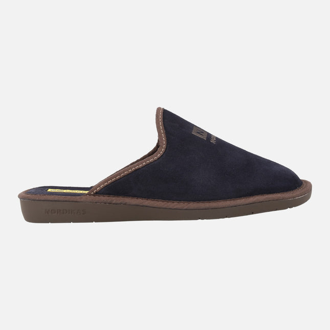 House slippers for men in navy blue suede leather
