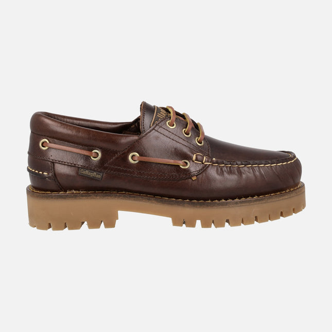 Boating Laced shoes for Men in Camel leather