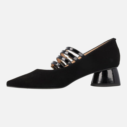 Zapatos Idra de ante negro con 4 pulseras y hebillas