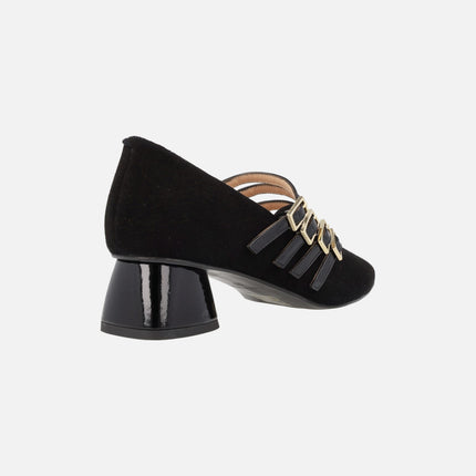 Zapatos Idra de ante negro con 4 pulseras y hebillas