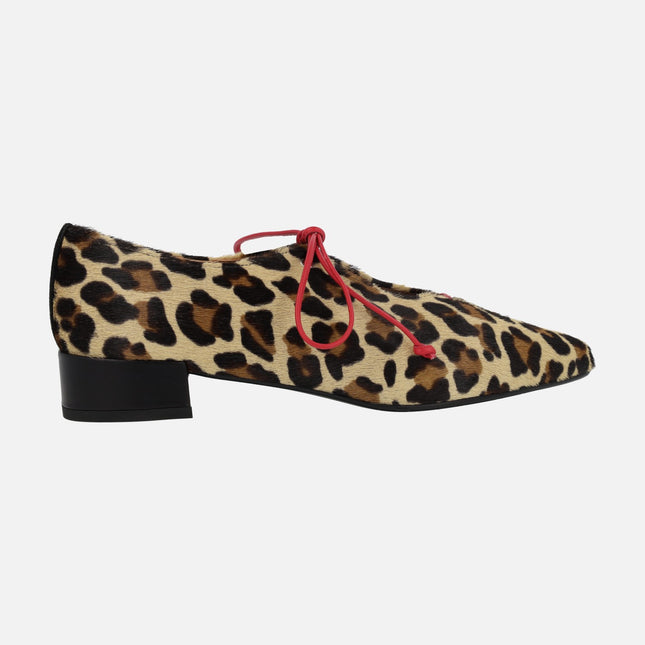 Animal print leopard shoes with red leather laces