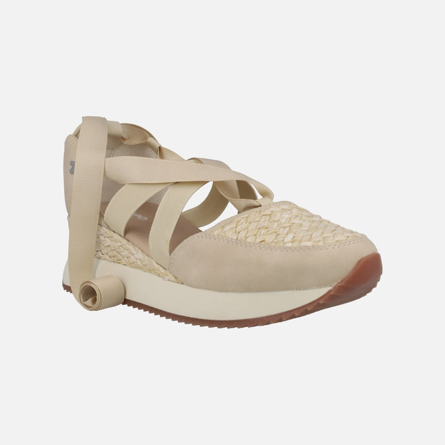 Open sneakers with tapes in combined beige suliac