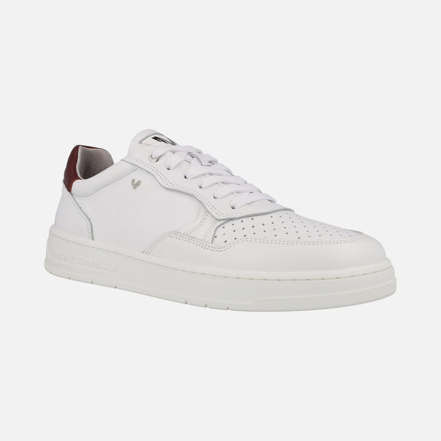 Newhaven Men's Sneakers in White Leather with wine heel
