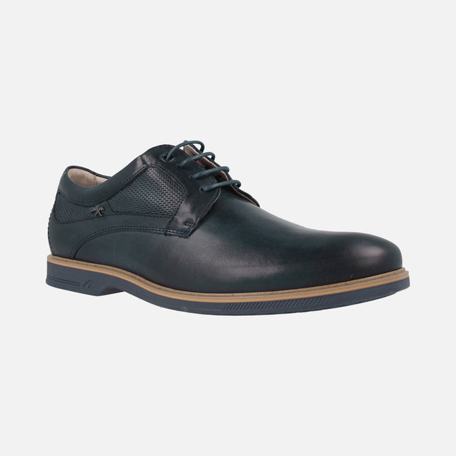 Men's Blucher Shoes in Navy Blue Leather