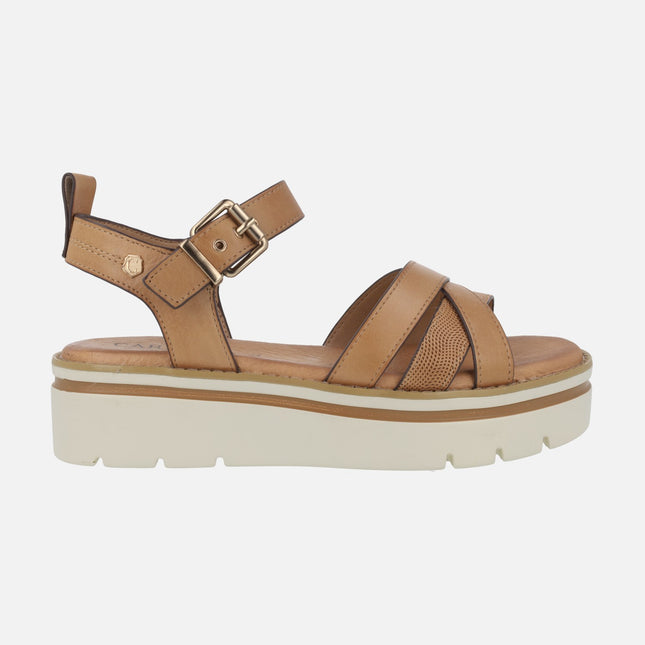 Camel leather sandals with platform