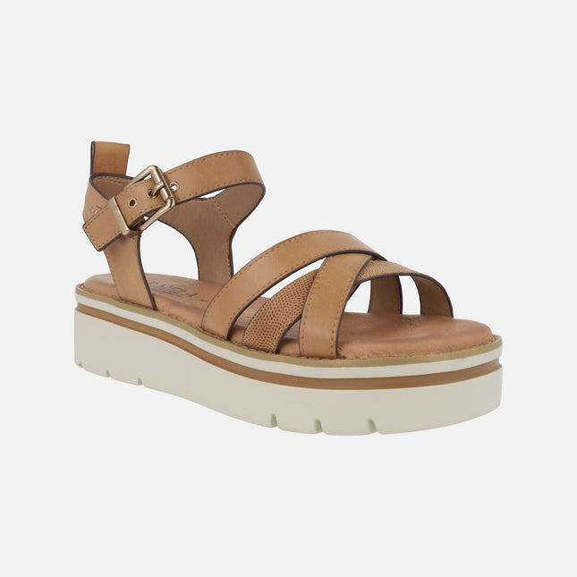 Camel leather sandals with platform