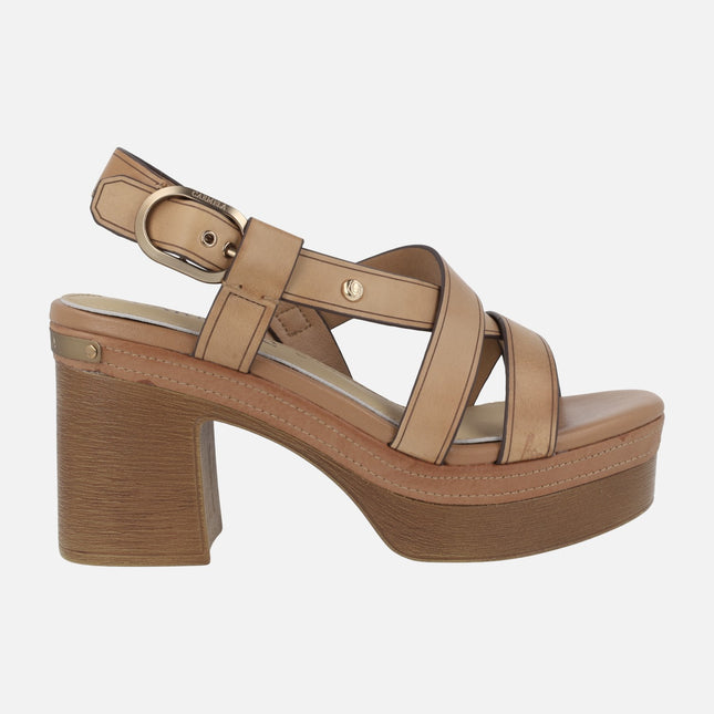 Stripped Sandals with High Heel and Platform