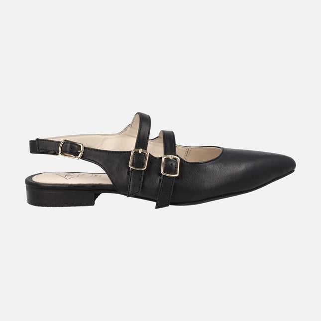 Leather mary jane ballerinas with double buckled strip