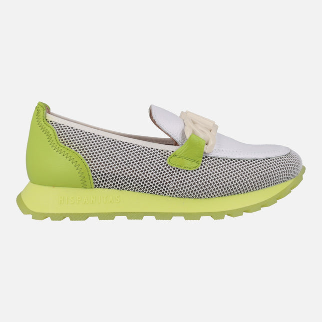 Hispanitas sport moccasins in leather and grid fabric combination