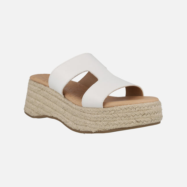 White sandals with yute platform 51649