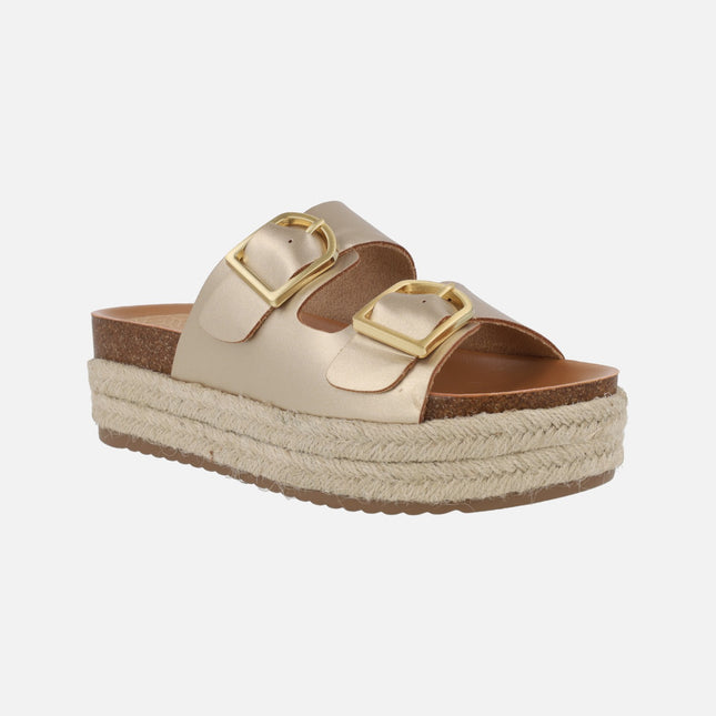 Pearl Bio sandals with buckles and yute platform