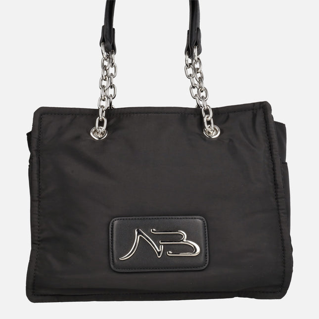 Nylon fabric bags with two handles and frontal logo