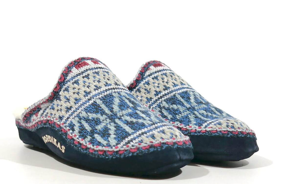 Zapatillas de casa descalzas para mujer en lana combinada azul