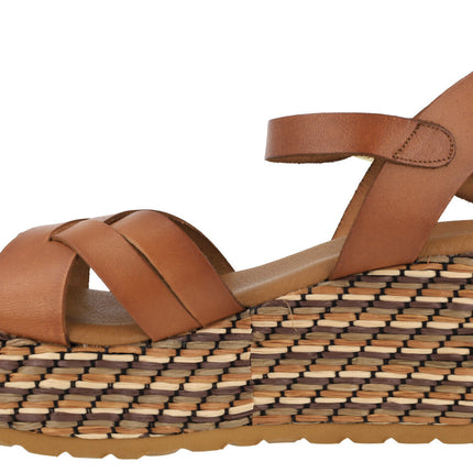 Leather sandals with Tiziana raffia platform