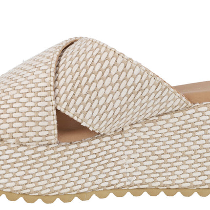 Sandalias bicolor blanco beige con plataforma
