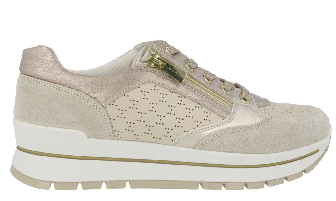 Combined Beige Sports With Laces and Zipper