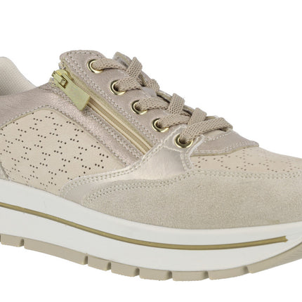 Combined Beige Sports With Laces and Zipper