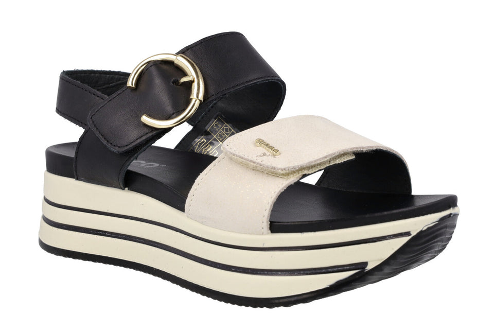 Combined Sandals in black and beige with platform