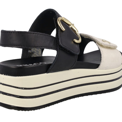 Combined Sandals in black and beige with platform