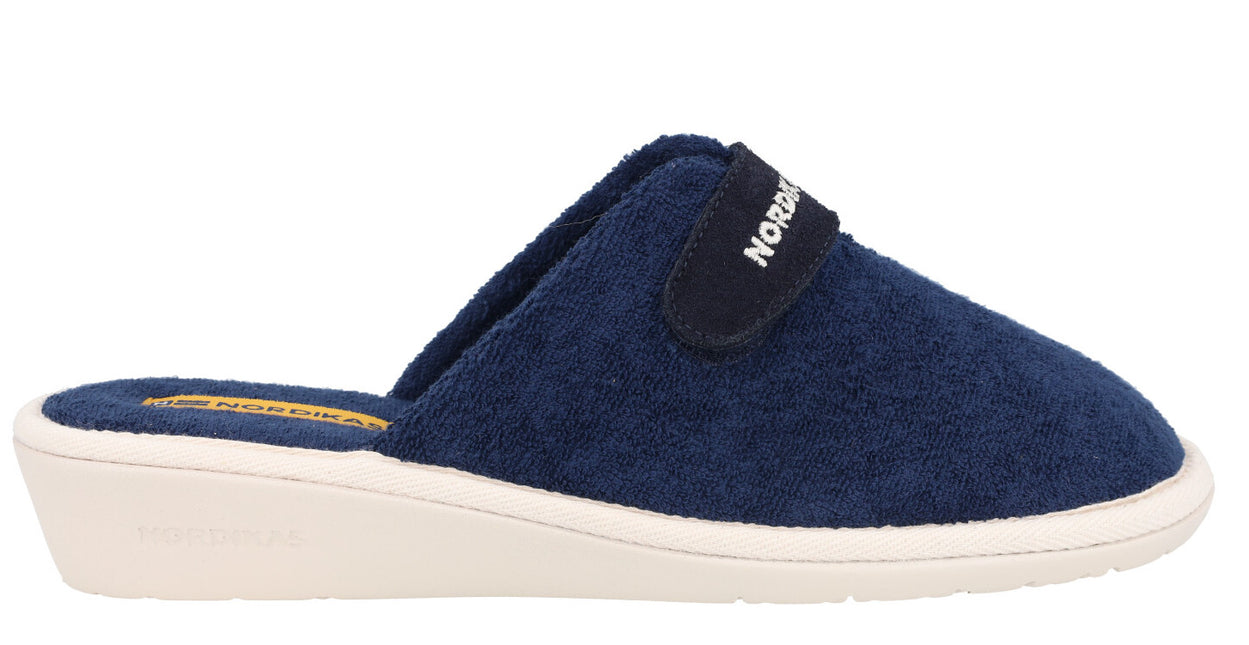 House shoes for women in navy blue towel with velcro closure
