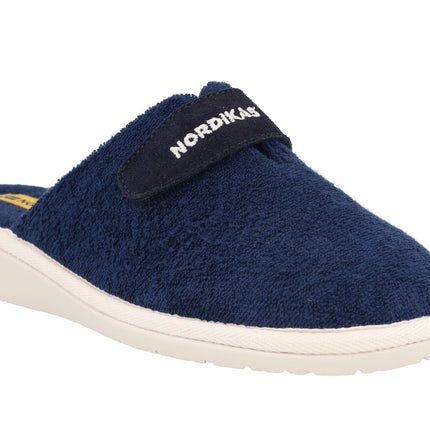 House shoes for women in navy blue towel with velcro closure
