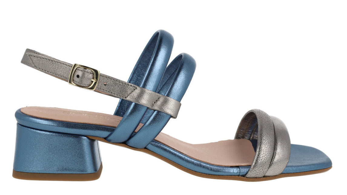 Sting sandals in metallic skin with wide heel