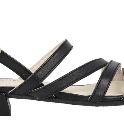 Leather sandals with strips and low heel