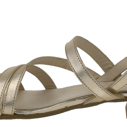 Leather sandals with strips and low heel