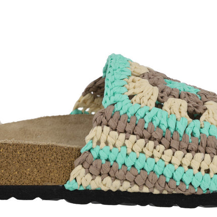 Crochet fabric sandals in combined Aqua