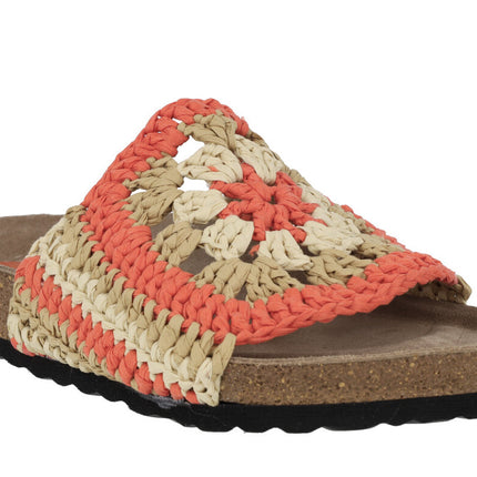 Crochet fabric sandals in combined orange