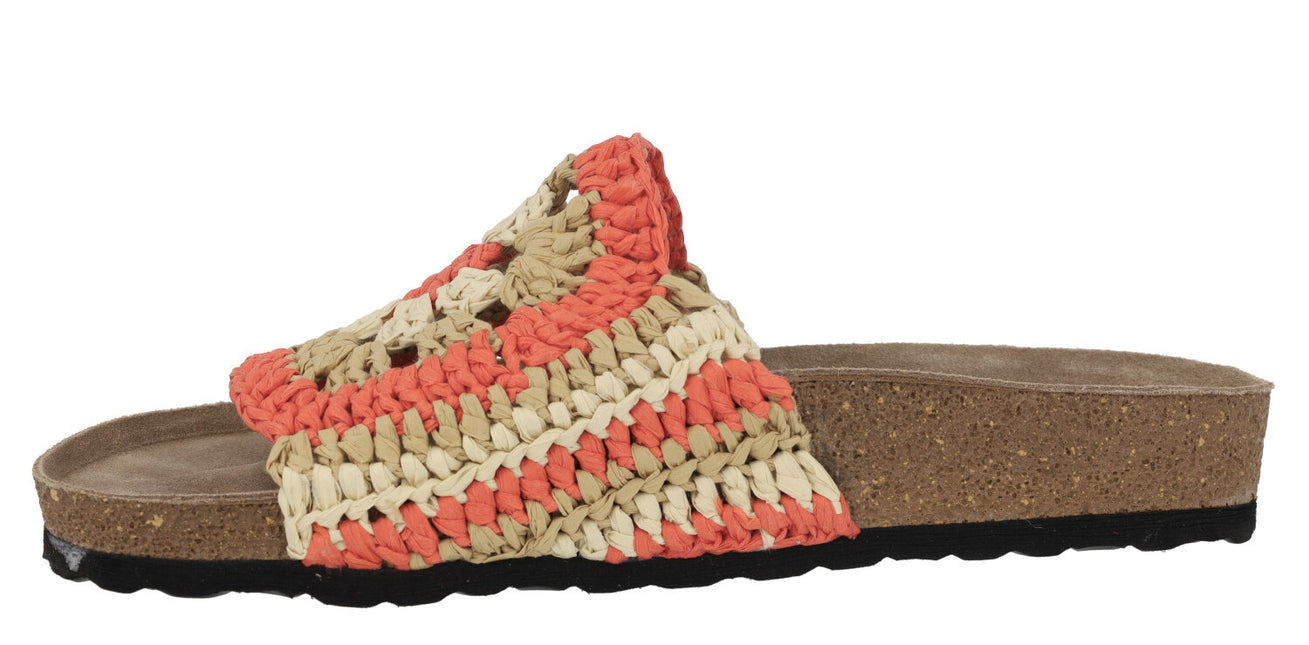 Crochet fabric sandals in combined orange