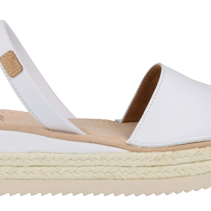White Women's Leather Menis with Yute Platform
