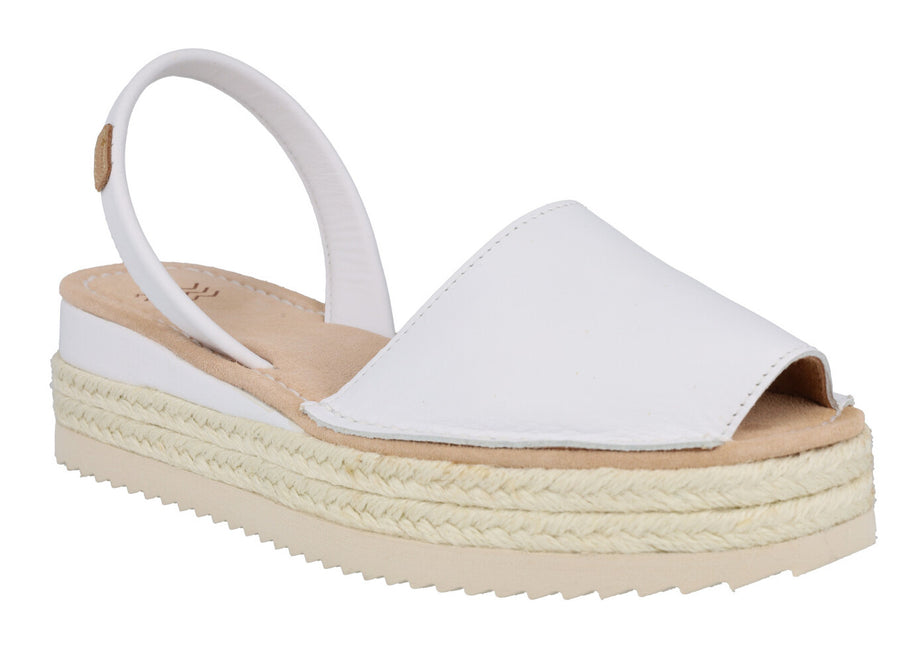 White Women's Leather Menis with Yute Platform