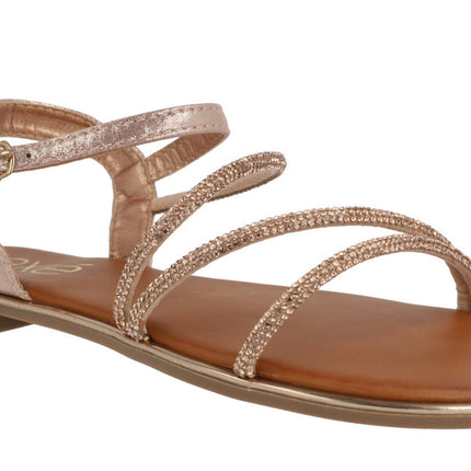 Flat strips sandals with Strass