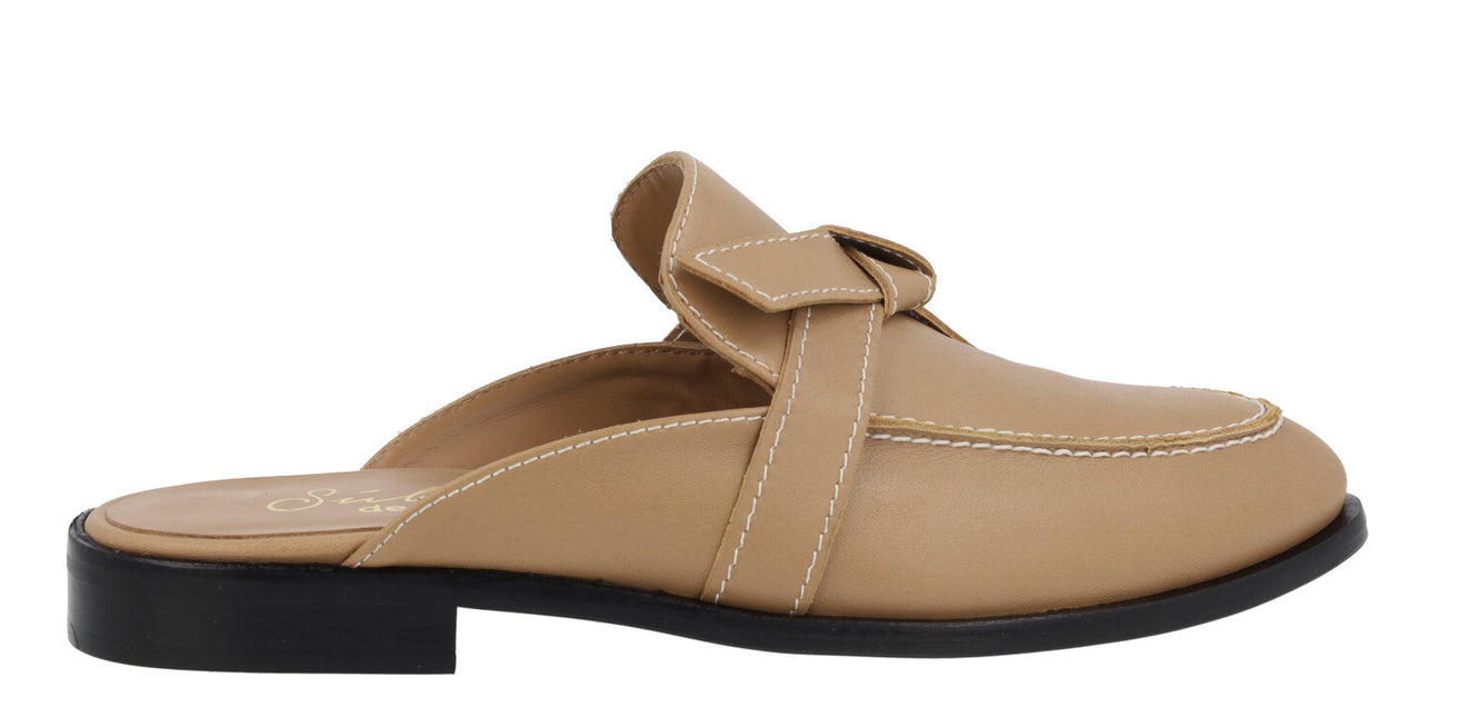 Camel leather clogs with knot detail