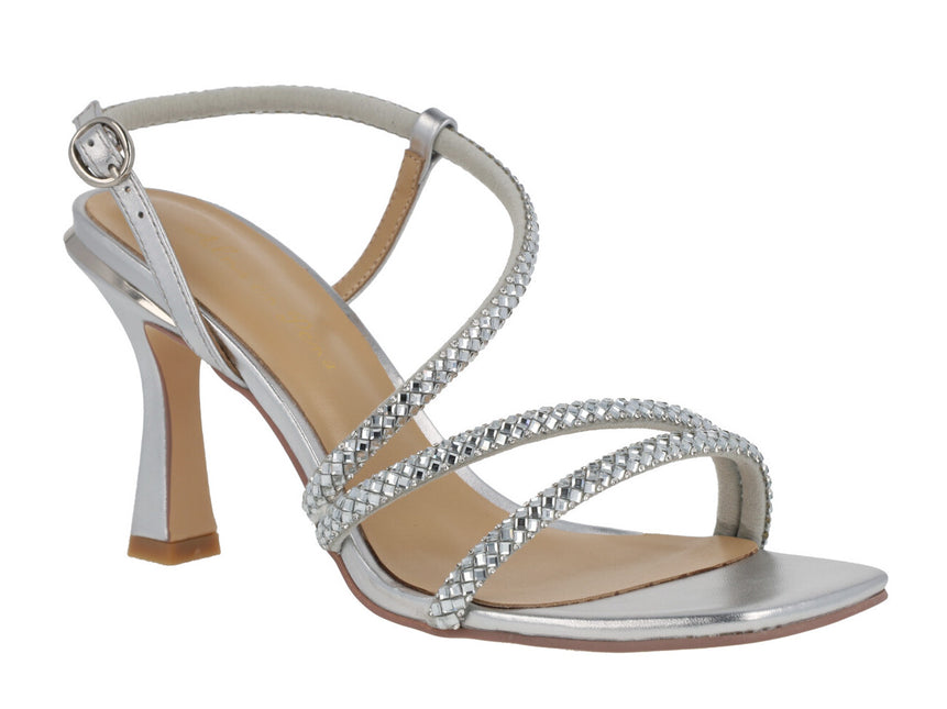 Silver sandals with strips of 10 cms and heels