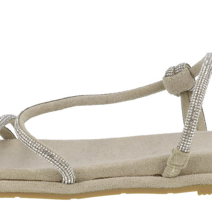Taupe fabric sandals with straps of strass and knot