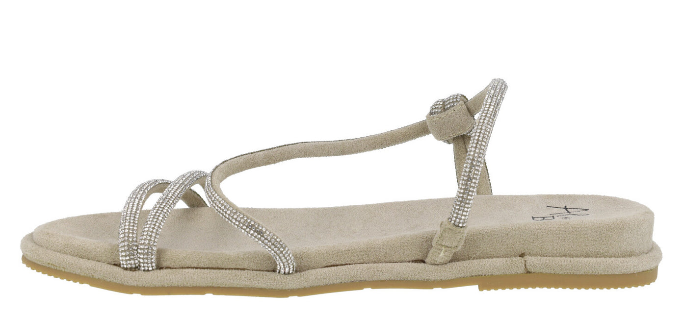 Taupe fabric sandals with straps of strass and knot