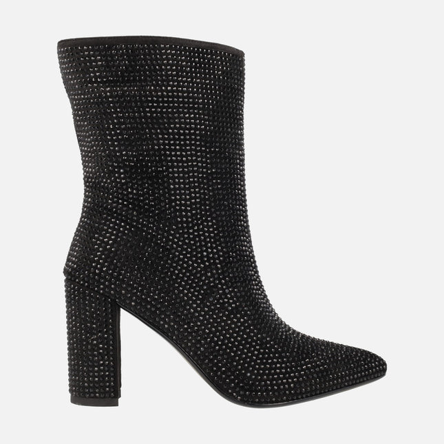 Handre Black High Heel Ankle Boots Covered with Strass