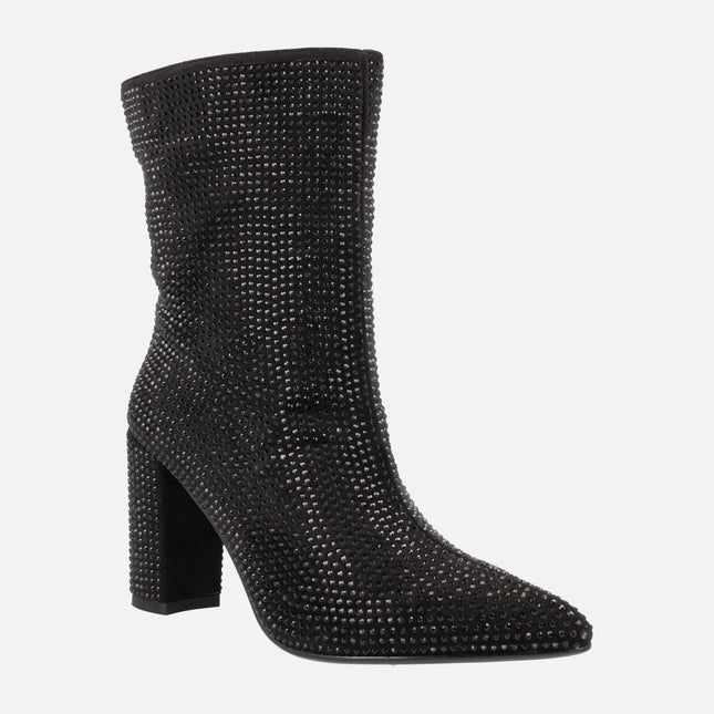 Handre Black High Heel Ankle Boots Covered with Strass