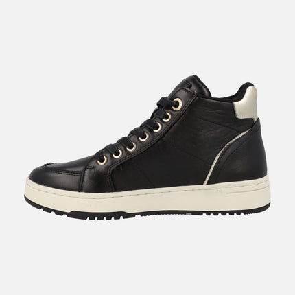 Black leather sneakers with laces and zipper
