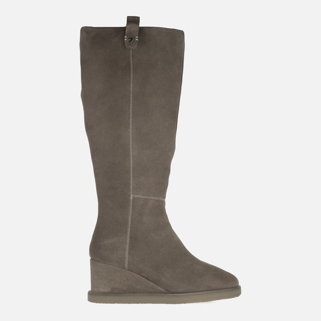 Brora women's high wedged Boots in taupe Suede