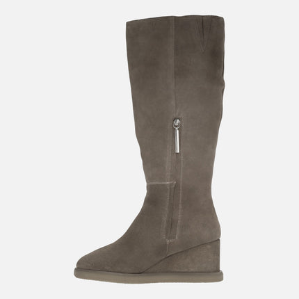 Brora women's high wedged Boots in taupe Suede