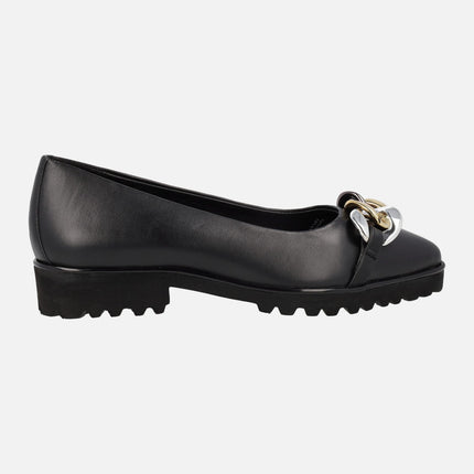 Gioseppo Rosebud black leather flats with track sole