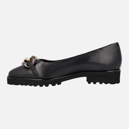 Gioseppo Rosebud black leather flats with track sole
