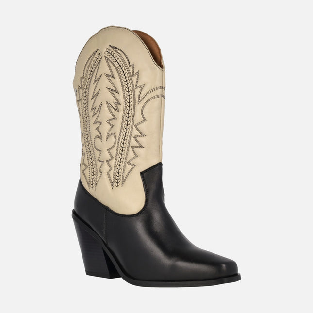 Herlev cowboy boots in black and beige combination