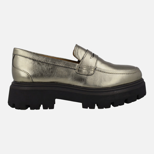 Kabelvas Gioseppo Moccasins in Metallic Lead with Track Floor